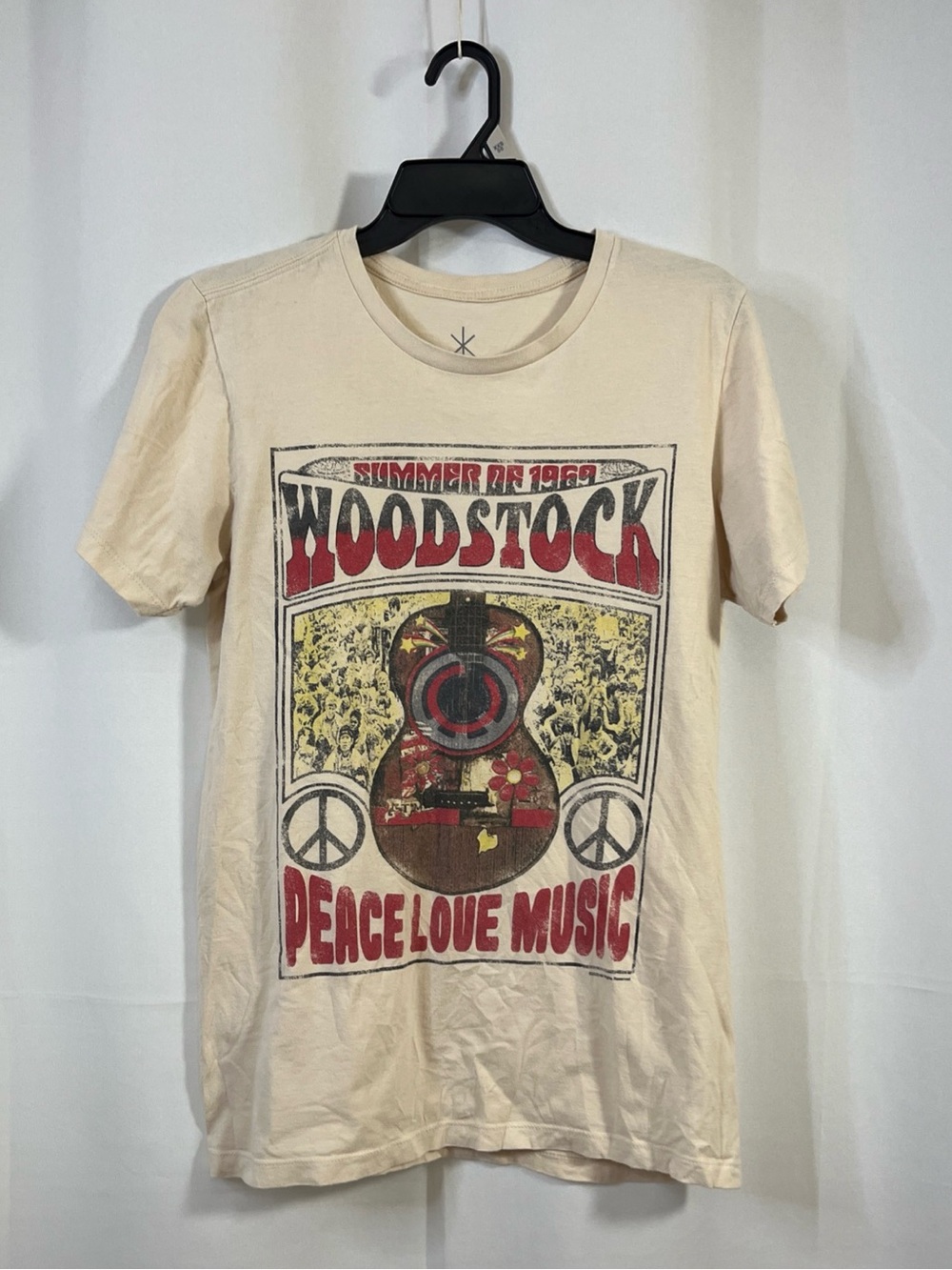 Y2k Life Clothing Co Woodstock Graphic T-Shirt Men Medium Cream Peace Love Music